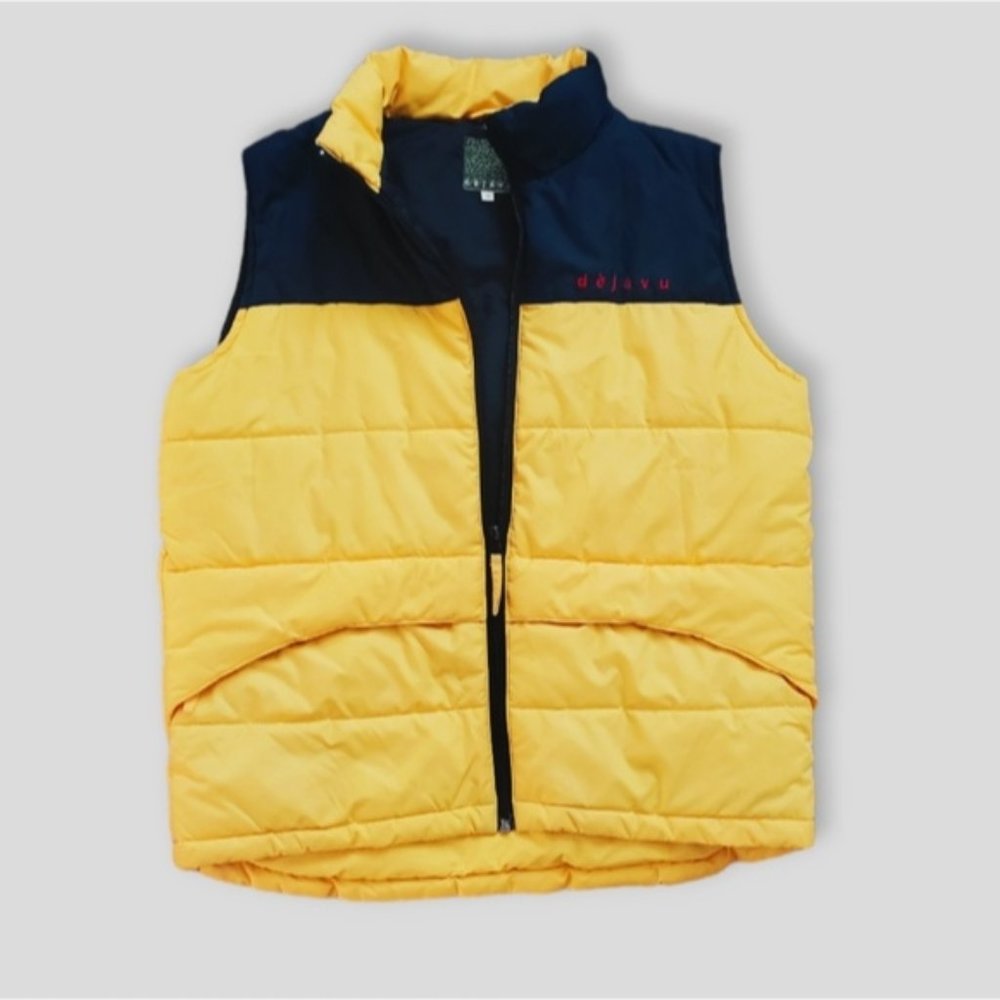 Vintage DEJAVU Puffer Sport Vest Blue/Yellow Colour Block